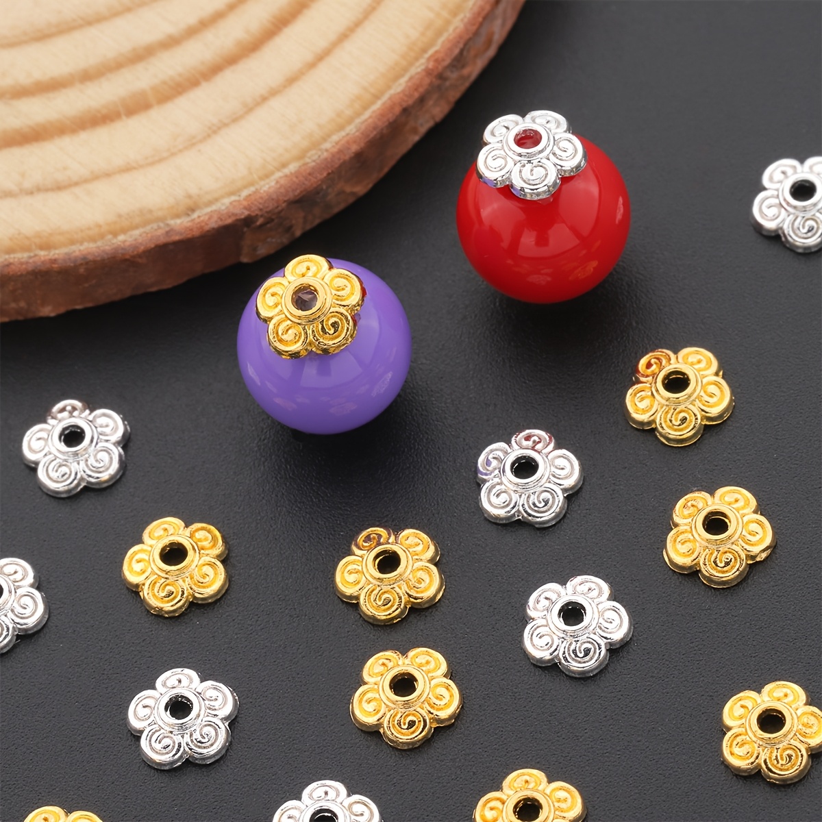 200pcs 6mm Threaded Pattern Bead Caps for Handmade Jewellery